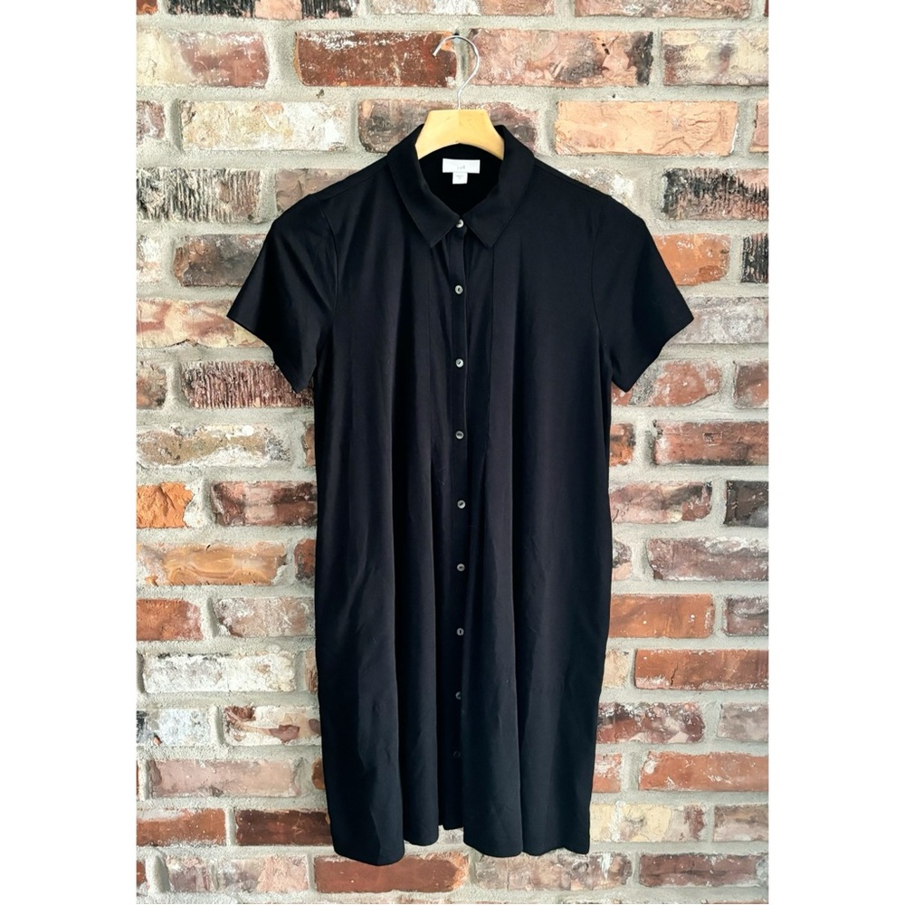 J. Jill Black Collared Button Front Shirt Dress Pima Cotton, S
